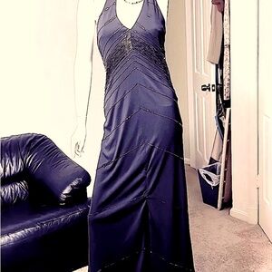 designer De Laru by Sheila Yen black Lined beaded maxi halter dress 5/6 Vintage